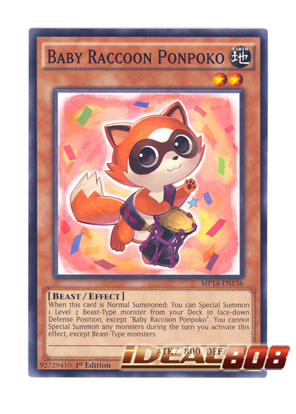 YUGIOH x 3 Baby Raccoon Ponpoko - MP14-EN136 - Common ...