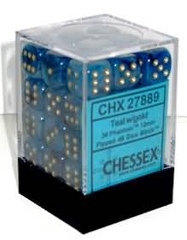 Chessex 36 12mm d6 - Teal w/Gold Phantom CHX 27889