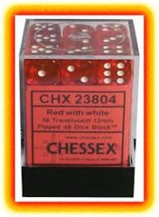 Chessex 36 12mm D6 - Translucent Red W/White CHX 23804