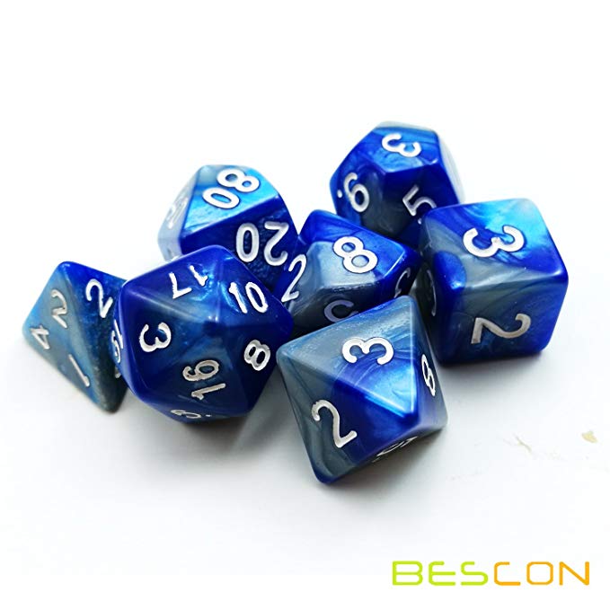 Bescon Gemini Two Tone Polyhedral RPG Dice Set 17324 Steel Blue