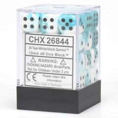 Chessex Gemini Teal-White/Black 12mm d6 Dice Block