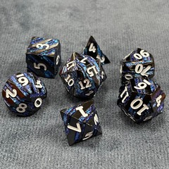 19D Black Nickel and Blue Stripes Dice