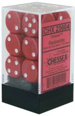 Chessex Dice d6: Opaque Red w/ White - Set of 12