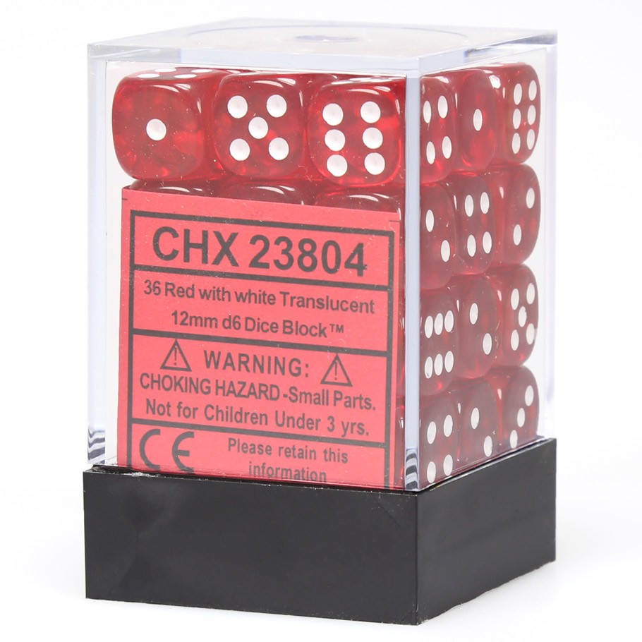 Chessex Translucent Red/White 12mm d6 Dice Block