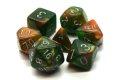 Old School - Galaxy Emerald & Orange Polyhedral 7-Die Set (140)