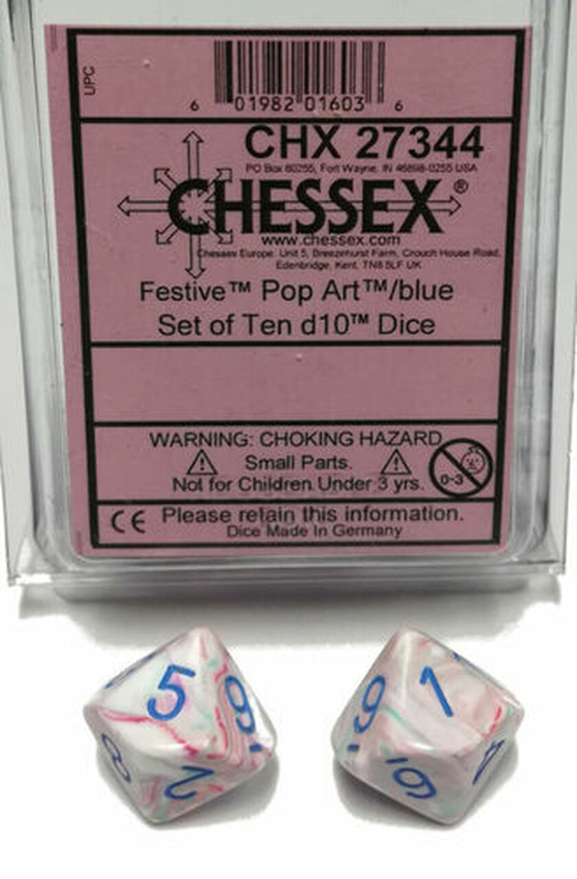 Chessex d10 Festive Popart Blue Dice