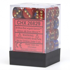 36 Blue/Red w/gold Gemini 12mm D6 Dice Block - CHX26829