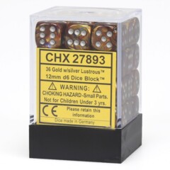 CHX27893 36 Gold w/Silver Lustrous 12mm D6 Dice Block