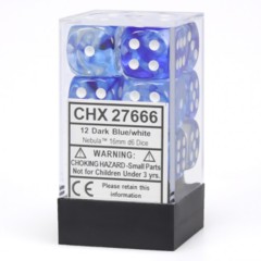 CHX27666 12 Dark Blue w/ White Nebula 16mm d6 Dice Block