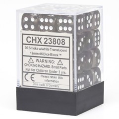 36 Smoke w/White Translucent 12mm D6 Dice Block - CHX23808