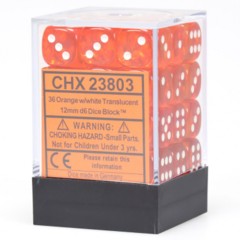 CHX23803 36 Orange w/ White Translucent 12mm D6 Dice Block