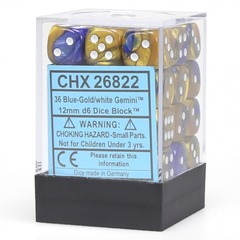 36 Blue/Gold w/White Gemini 12mm D6 Dice Block - CHX26822