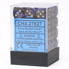 36 Royal Blue  w/Gold Scarab 12mm D6 Dice Block - CHX27827