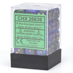 CHX26836 36 Blue-Green w/ Gold Gemini 12mm D6 Dice Block