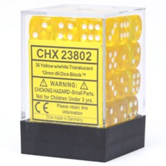 CHX23802 36 Yellow w/ White Translucent 12mm D6 Dice Block