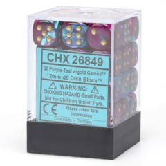 CHX26849 36 Purple-Teal w/ Gold Gemini 12mm D6 Dice Block