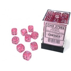 36 Borealis Pink w/Silver Luminary 12mm D6 Dice Block - CHX27984
