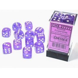12 16mm Borealis Purple w/White Luminary D6 Dice Set - CHX27777