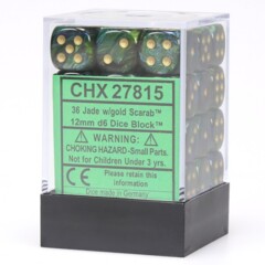 36 Jade w/Gold Scarab 12mm D6 Dice Block - CHX27815