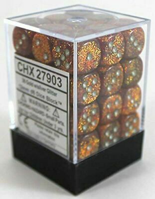 CHX27903 36 Gold w/Silver Glitter 12mm D6 Dice Block