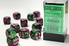 CHX26634 d6Cube 16mm Gemini Green Purple w/Gold (12)