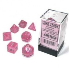 CHX27584 7 Borealis Pink w/Silver Luminary Polyhedral Dice Set