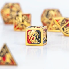 Gold with Red/Black Solid Metal Dragon Polyhedral Dice Set