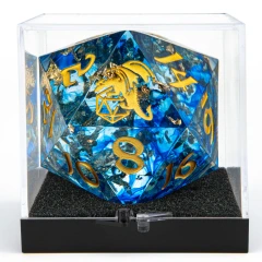 Sharp Edged Resin 55mm D20 - Blue w/ Gold Ink