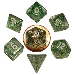 7 COUNT MINI DICE POLY SET: ETHEREAL GREEN WITH WHITE NUMBERS