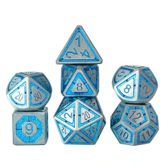 Silver with Blue Chrome Inlay Leyline Solid Metal Dice