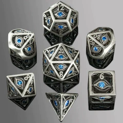 Dragons Eye Hollow Metal Dice Set - Aqua Blue Gems