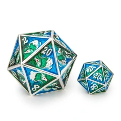 45mm Dragon D20 -Silver with Blue & Green