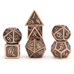 Brushed Copper Solid Metal Dragon Polyhedral Dice Set