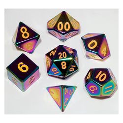 7 COUNT DICE METAL SET: FLAME TORCHED RAINBOW