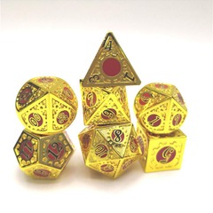 Solid Metal Gears of Providence Polyhedral Dice Set - Gold and Red