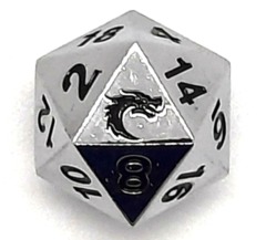 Old School DnD RPG Metal D20: Halfling Forged - Shiny Silver
