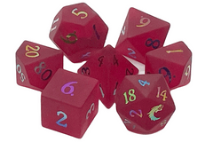 Old School 7 Piece DnD RPG Gemstone Set:  Frosted Blast Glass - Red Ruby w/ Spectral