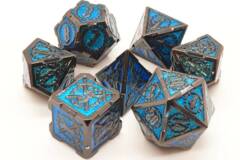 Old School 7 Piece DnD RPG Metal Dice Set: Knights of the Round Table - Turquoise w/ Black