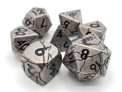Old School 7 Piece DnD RPG Metal Dice Set: Orc Forged - Ancient Silver w/ Black