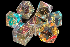 Old School 7 Piece DnD RPG Gemstone Set:  Glass - Prismatic Dreams