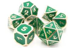 Old School 7 Piece DnD RPG Metal Dice Set: Elven Forged - Green w/ Gold