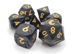 Old School 7 Piece DnD RPG Metal Dice Set: Orc Forged - Matte Black w/ Gold