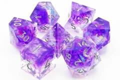 Old School 7 Piece DnD RPG Dice Set: Sharp Edged - Burst of Purple