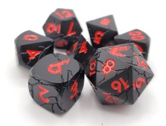 Old School 7 Piece DnD RPG Metal Dice Set: Orc Forged - Matte Black w/ Red