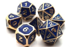 Old School 7 Piece DnD RPG Metal Dice Set: Elven Forged - Blue w/ Gold