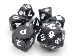 Old School 7 Piece DnD RPG Metal Dice Set: Orc Forged - Matte Black w/ White