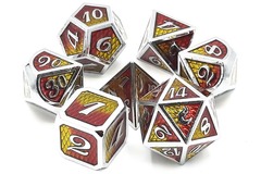 Old School 7 Piece DnD RPG Metal Dice Set: Dragon Scale - Yellow & Red