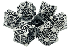 Old School 7 Piece DnD RPG Metal Dice Set: Gnome Forged - Ancient Silver