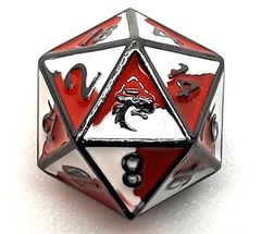 Old School DnD RPG D20 Metal Dice: Dragon Forged - Red & White w/ Black Nickel
