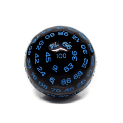 100 Sided Die - Black Opaque with Blue D100